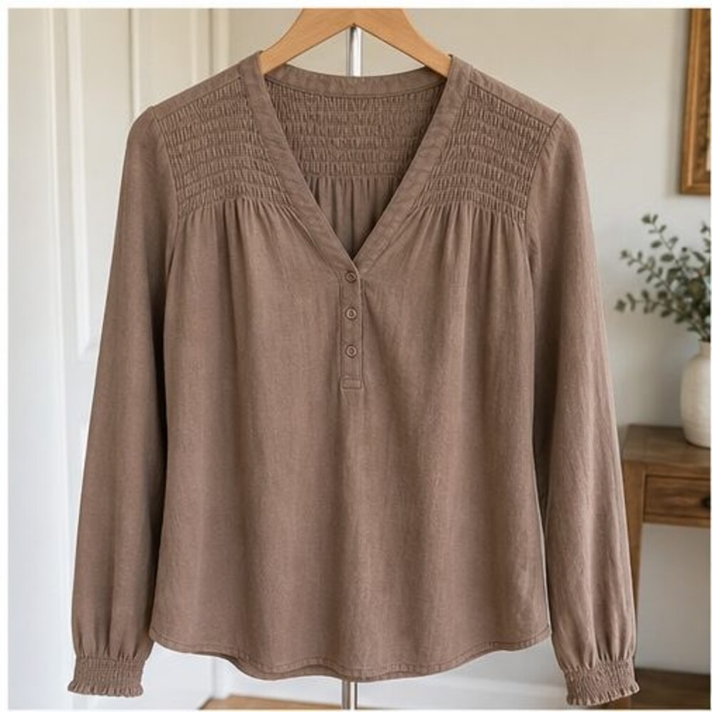 Taupe Smocked Top